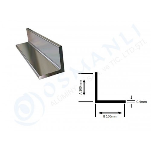 Alüminyum Köşebent 100mm X 100mm X 4mm Alüminyum Köşebent 100mm X 100mm X 4mm
